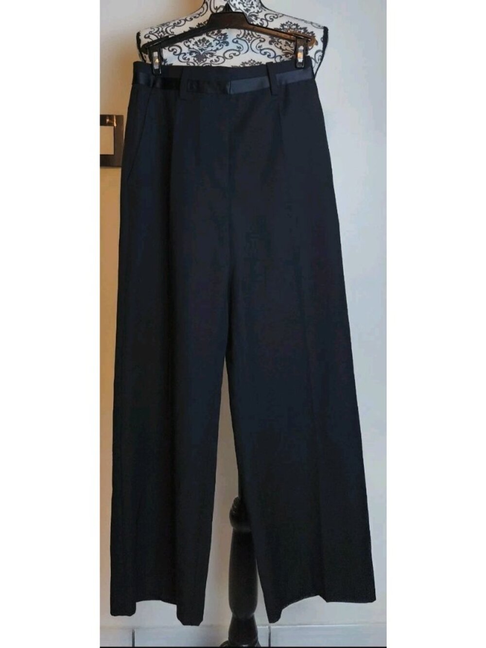Anine Bing Cropped Wide Leg 100% Wool Dress Pants Navy Blue Size XS 25